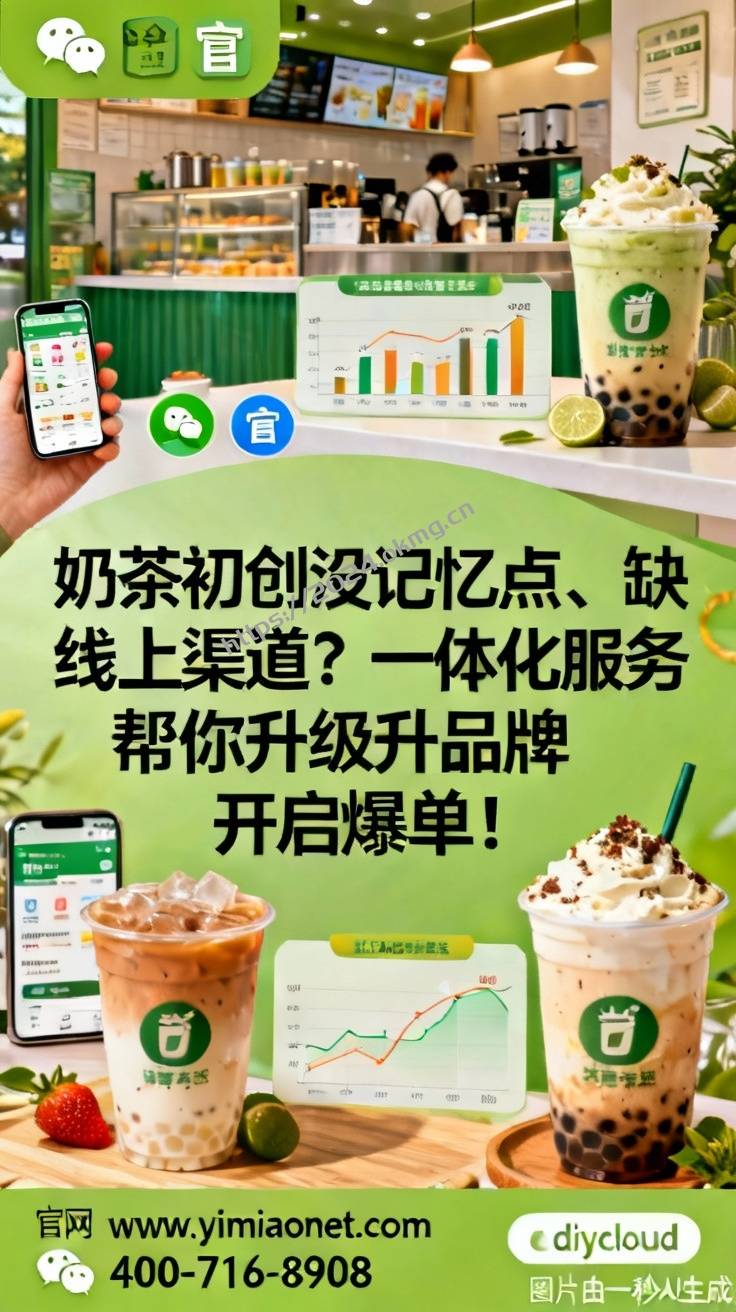 奶茶初创没记忆点、缺线上渠道？一体化服务帮你升级品牌开启爆单！