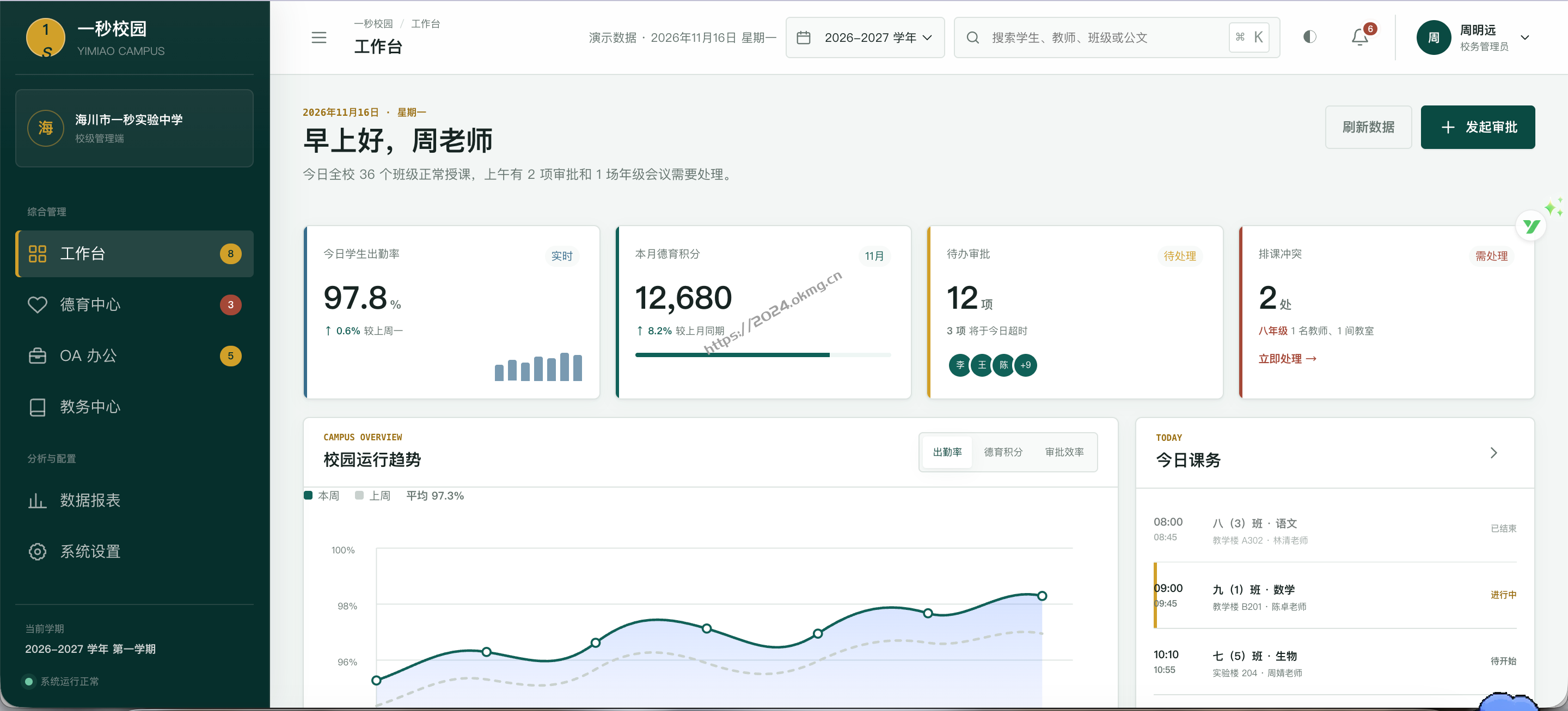 一秒校园德育 · OA · 教务协同管理后台模板